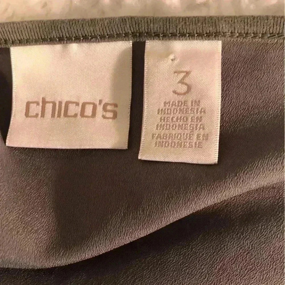 Chicos Women’s 3 (XL) long green and white stripe blouse long asymmetrical hem - Picture 5 of 5